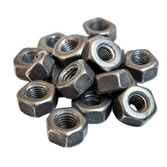 Small pile of metal nuts isolated on a clean Transparent background for hardware and engineering applications, Small pile metal nuts isolated on PNG background