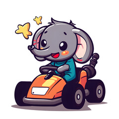 Elefant im Go-Kart Cartoon-Stil