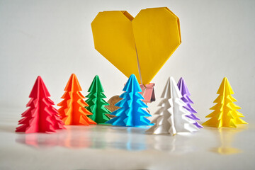 Folded Love, Origami Heart on yellows
