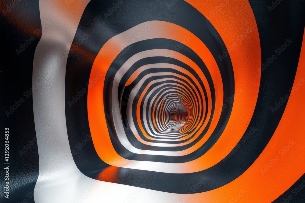 Poster abstract spiral tunnel rotating with orange and black stripes creating a hypnotic effect
