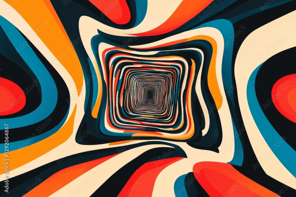 Poster wavy tunnel rotating and creating optical illusion with vivid colors