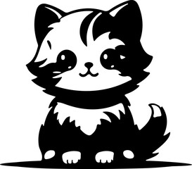 charming black and white cartoon cat illustration, perfect for cat lovers and kawaii art enthusiasts. A cute, fluffy kitty with big, sparkling eyes and a playful expression!