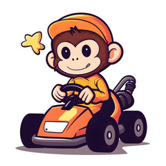 Fototapeta premium Affe im Go-Kart Cartoon-Stil