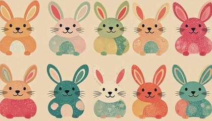 Modern Easter Bunny Clip Art Pattern with Colorful Artistic Illustration