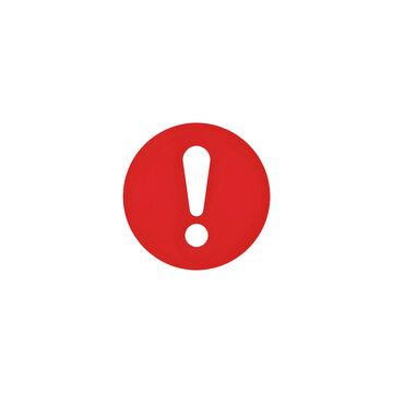 Red circle exclamation mark warning alert icon, flat vector illustration isolated on white background