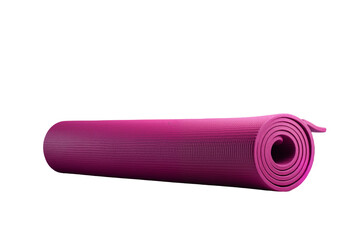 A vibrant pink yoga mat rolled up, showcasing its texture and flexibility, perfect for fitness and wellness enthusiasts.