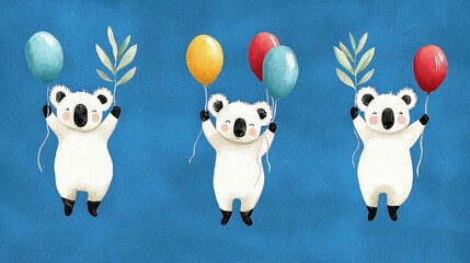 Obraz premium Cute Cartoon Koalas with Balloons on Blue Background for Kids