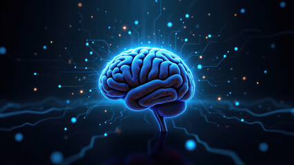 A conceptual illustration featuring a human-like brain with elements of digital technology, symbolizing artificial general intelligence (AGI).