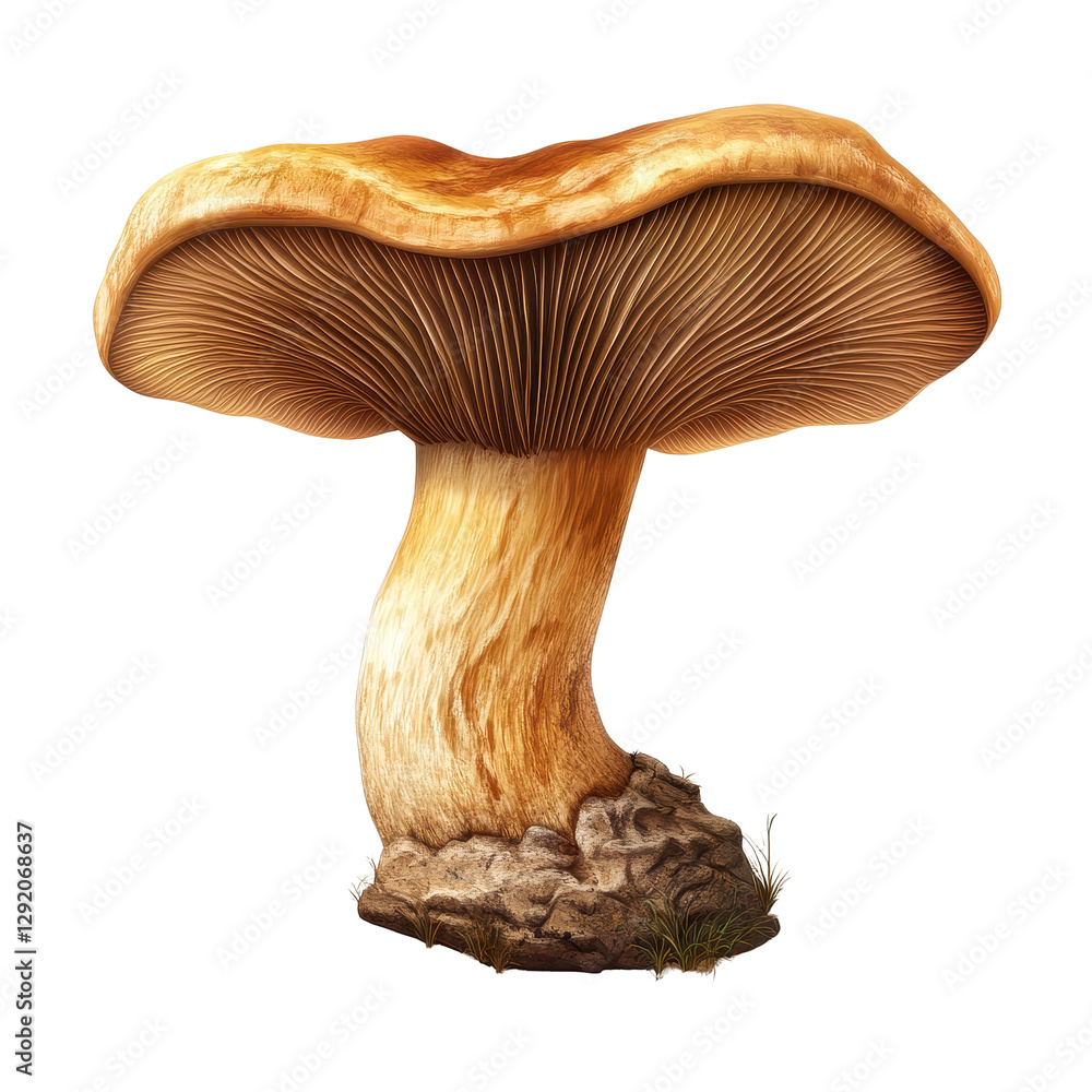 Poster lingzhi mushroom displayed in detail on a transparent background highlighting its unique features an