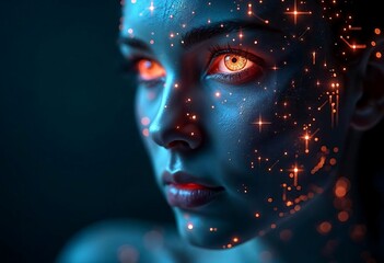 Futuristic Cybernetic Woman with Digital Glowing Effects