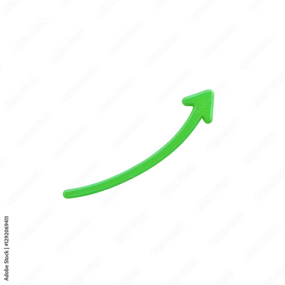 Poster green curved upward arrow with a smooth gradient effect, representing growth and improvement, isolat