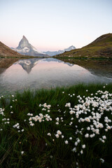 Sonnenaufgang am Riffelsee mit Matterhorn Alpenglühen Reflexion 
