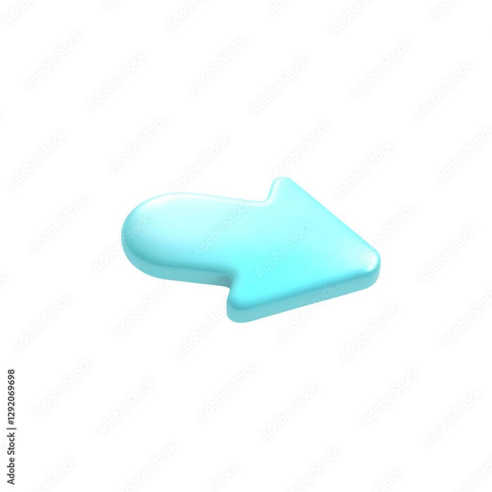Poster vibrant blue 3d arrow pointing to the right with a soft rounded design, isolated on transparent back