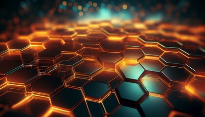 abstract hexagon network a mesmerizing abstract background with an array of interconnected hexagonal shapes illuminated by a soft golden glow