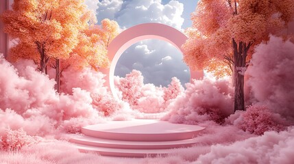 Whimsical scenery with pastel trees and mist picture