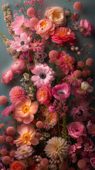 A luxurious floral arrangement featuring pink and peach blossoms on a muted background. Ideal for Women's Day, greeting cards, branding, and elegant decor.