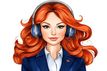 Obraz premium Stylish redhead woman in headphones, business portrait