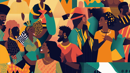 Celebration of cultural heritage during Black History Month with diverse individuals showcasing unity and joy