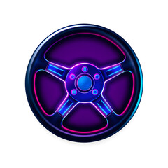 Obraz premium Steering wheel holographic 3D icon. neon symbol vector illustration isolated on white background. Generative AI