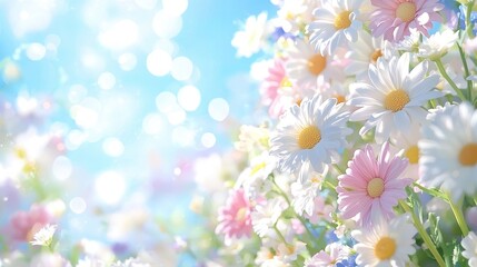 Sunny day, daisies, meadow, bokeh background, spring
