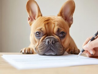 Signing a Contract with a French Bulldog Overseeing