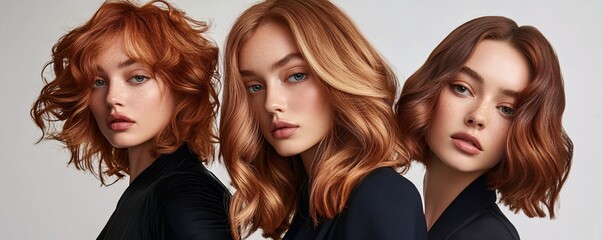 Three fashion models posing with trendy hairstyles