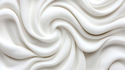 Fototapeta premium Swirling white cream texture fills frame, forming abstract art suitable for food, cosmetic designs