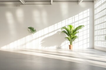 interior of an empty room with plant and sunlight