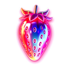 Strawberry holographic 3D icon. neon symbol vector illustration isolated on white background. Generative AI