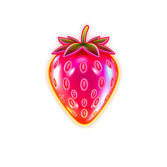 Strawberry holographic 3D icon. neon symbol vector illustration isolated on white background. Generative AI