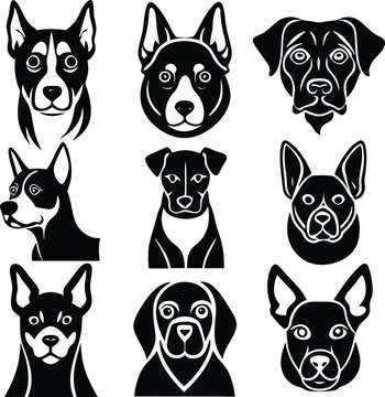 set of dogs shillhouette vector