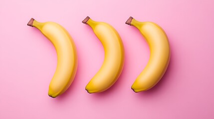 Three Bananas on Pink Background, Minimalist Fruit Still Life