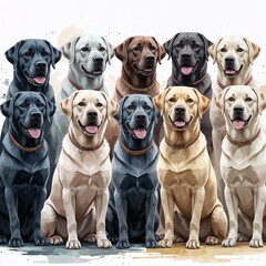 Fototapeta premium Group of Labrador Retrievers in digital painting style