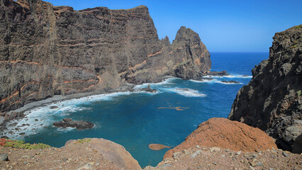 Mountain landscape in the ocean, Cape San Lorenzo on Madeira island