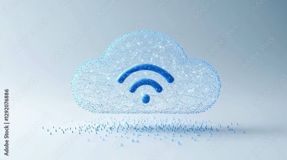 Poster abstract polygonal light design of cloud storage with wi-fi sign. business wireframe mesh spheres fr