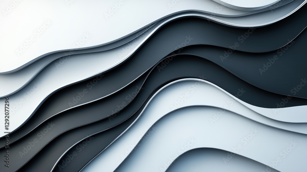 Aufkleber abstract 3d background featuring black and white wavy lines with depth and texture