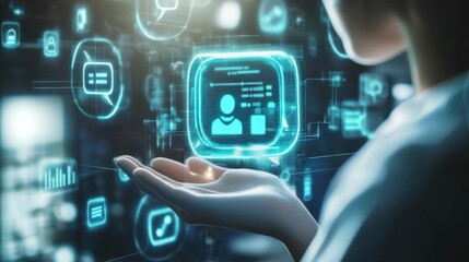 Chatbot conversation assistant. Person using online customer service with chat bot to get support. Artificial intelligence and CRM software technology customer support center CONTACT US