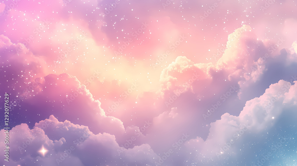 Wall mural abstract celestial background with dreamy clouds and glittering stars. ethereal dreamscape with soft