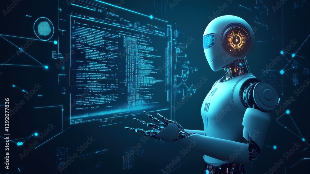 Poster ai technology, artificial intelligence. man using technology smart robot ai, artificial intelligence