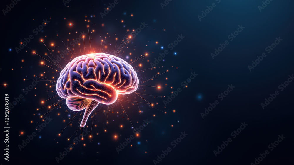 Poster brain illuminated with lights, symbolizing artificial general intelligence.