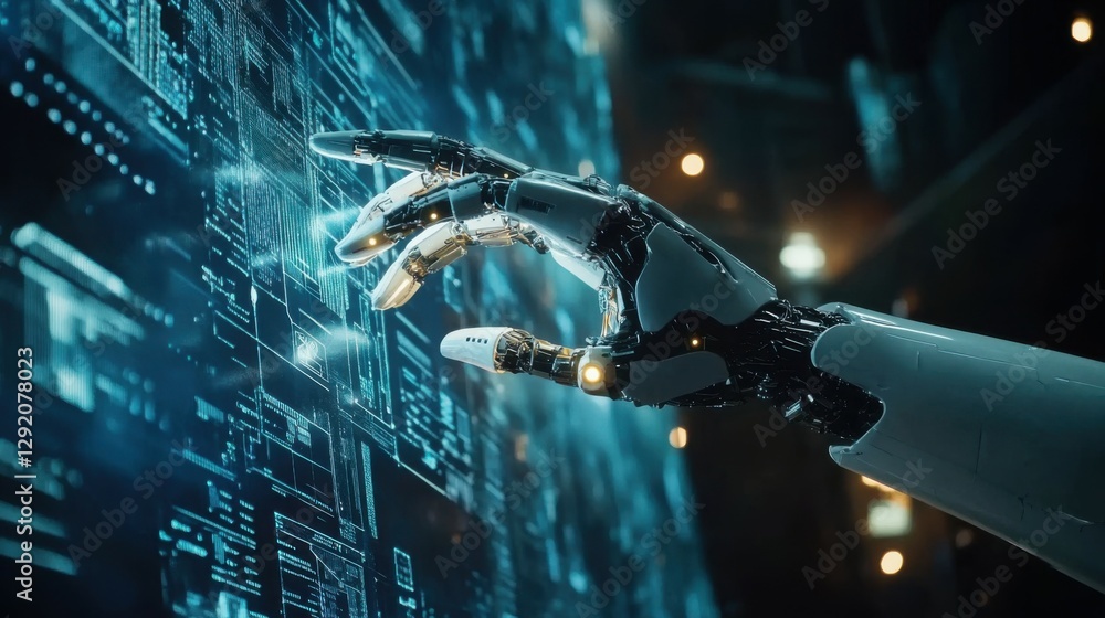 Poster man touch ai auto chat bot. big data center storage.digital artificial intelligence technology disru