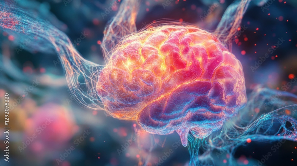 Poster computer generated image of a human brain revealing intricate neural network connections