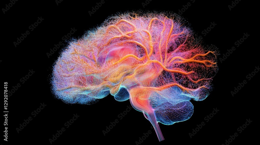 Poster computer generated image of a human brain revealing intricate neural network connections