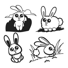 set of funny cartoon rabbits