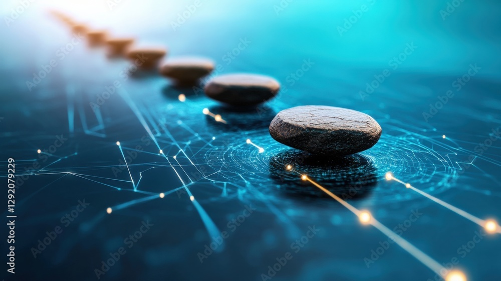 Poster futuristic technology concept with circuits and stones digital environment abstract visualization ca