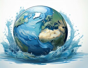 illustration globe with water white background for world water day