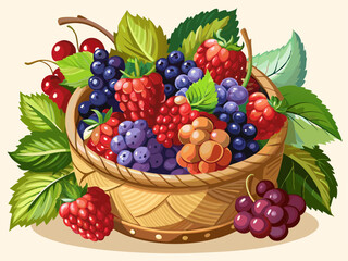 vector of close up of berries in a basket