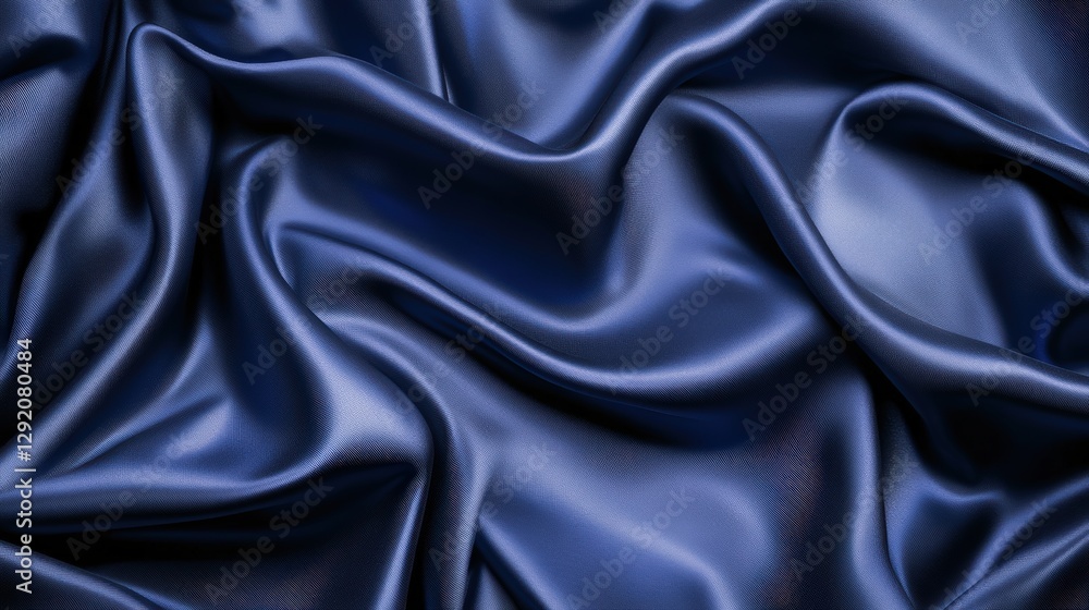 Poster blue silk fabric draped elegantly on a surface with soft lighting creating a smooth texture and shee