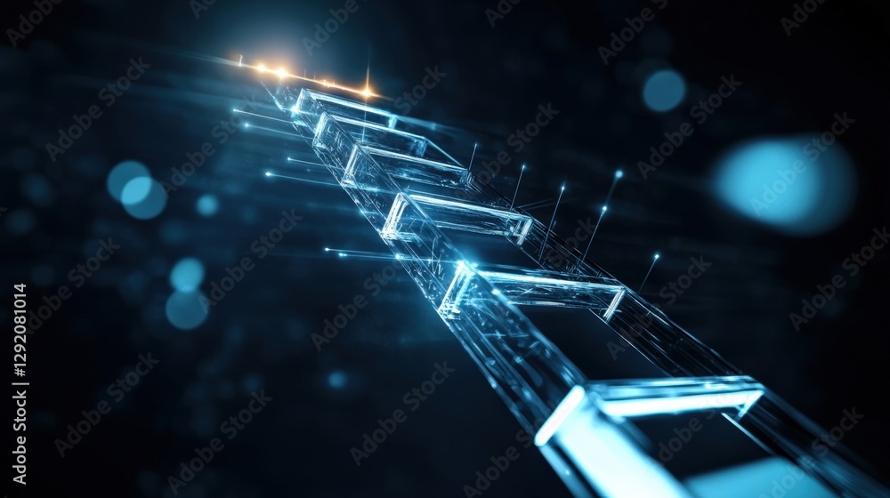 Poster exploring blockchain technology innovations digital realm visual representation futuristic environme
