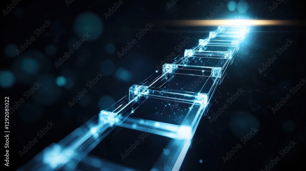 Poster illuminating pathway of digital glass blocks futuristic setting abstract art dark environment macro 